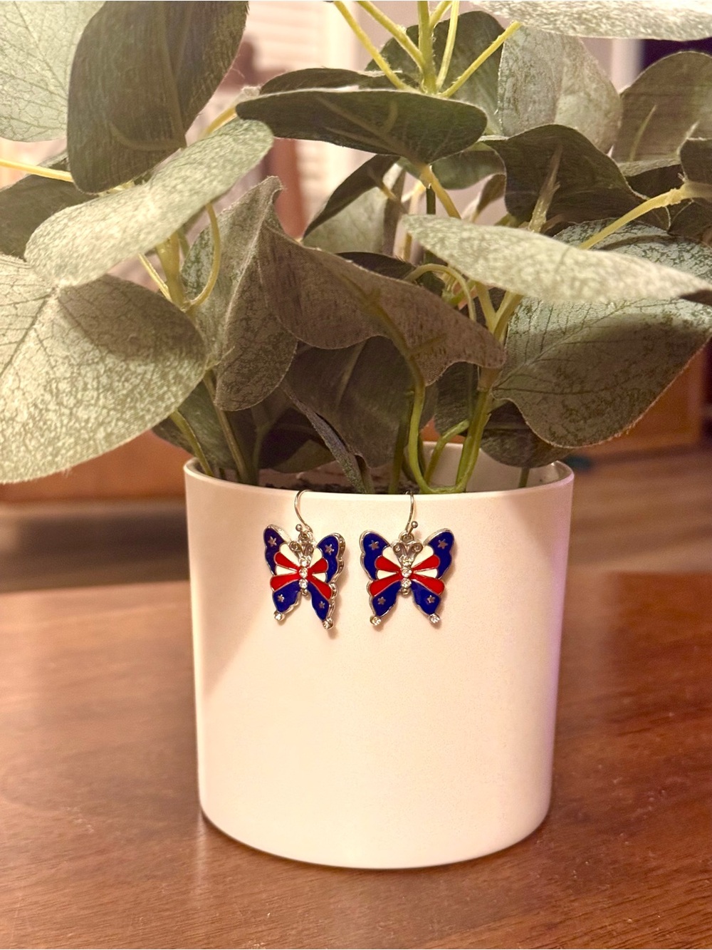 Butterfly Dangle Earrings in Red, White & Blue